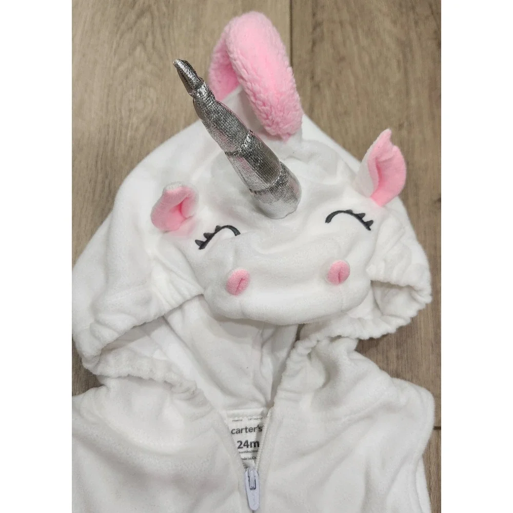 Carters Toddler Girls 24M Plush Unicorn Fleece Halloween Costume Hooded Zip Up